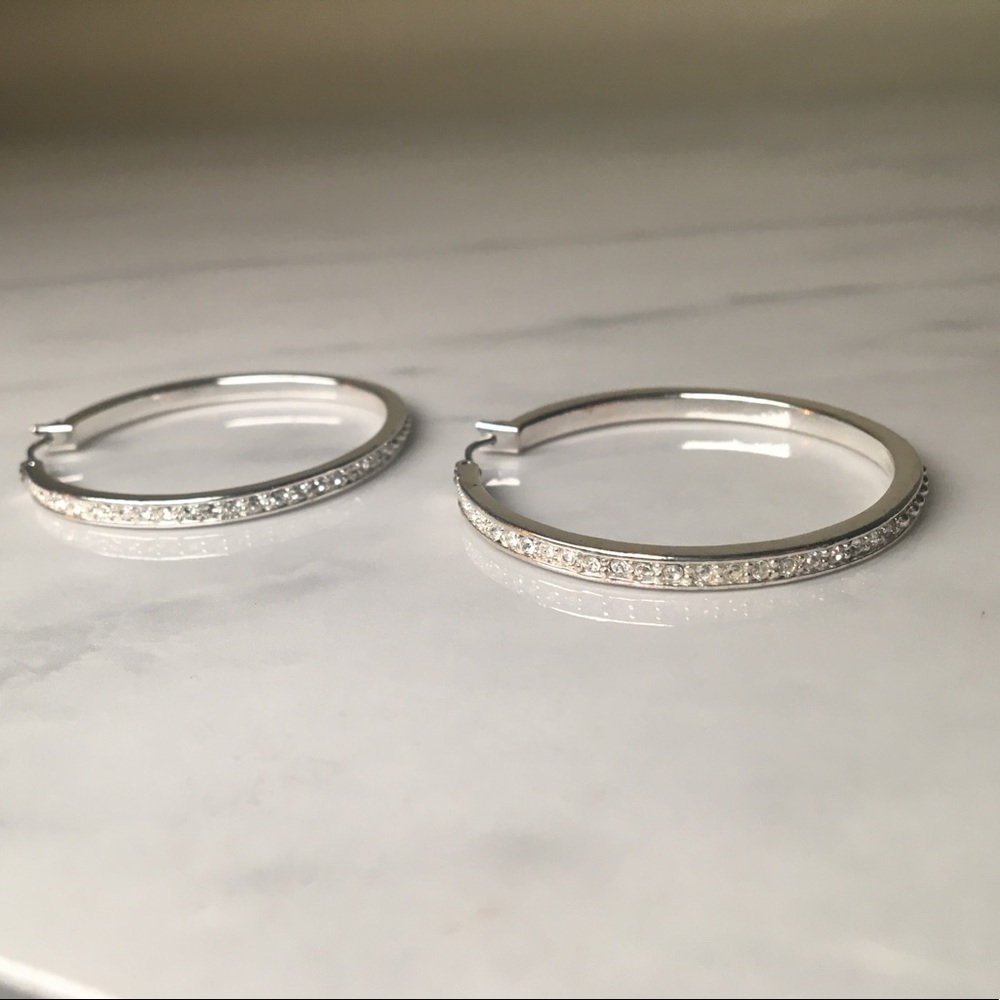 CZ Silver Hoop Earrings - Picture 5 of 8